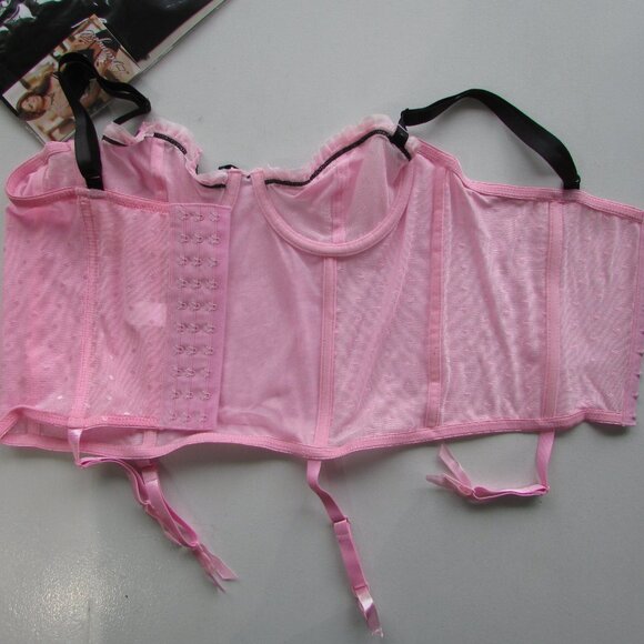 Dreamgirl Pink Mesh 3 Pc Corset Set - NEW - Picture 10 of 11